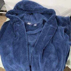 Lands' End Kids Bath Robe Blue Size 14 Hood Long Sleeve Tie Waist Pockets